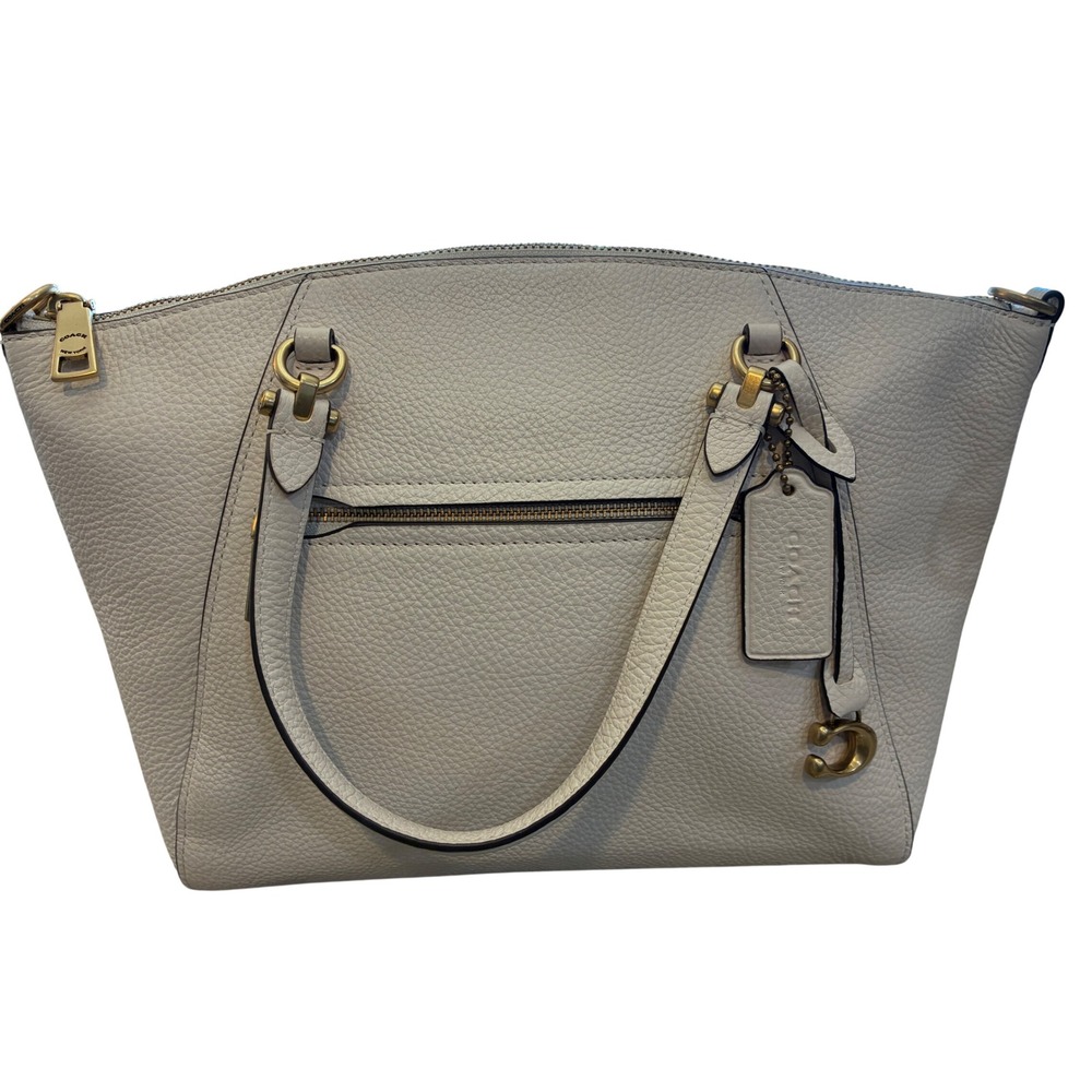 Coach Kelsey Satchel Women Medium Bone Excellent Pebbled Leather Gold Hardware
